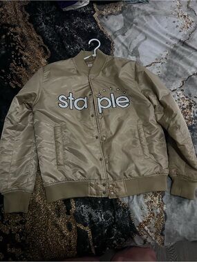 Staple Men's Tan Satin Puffer Jacket with Logo